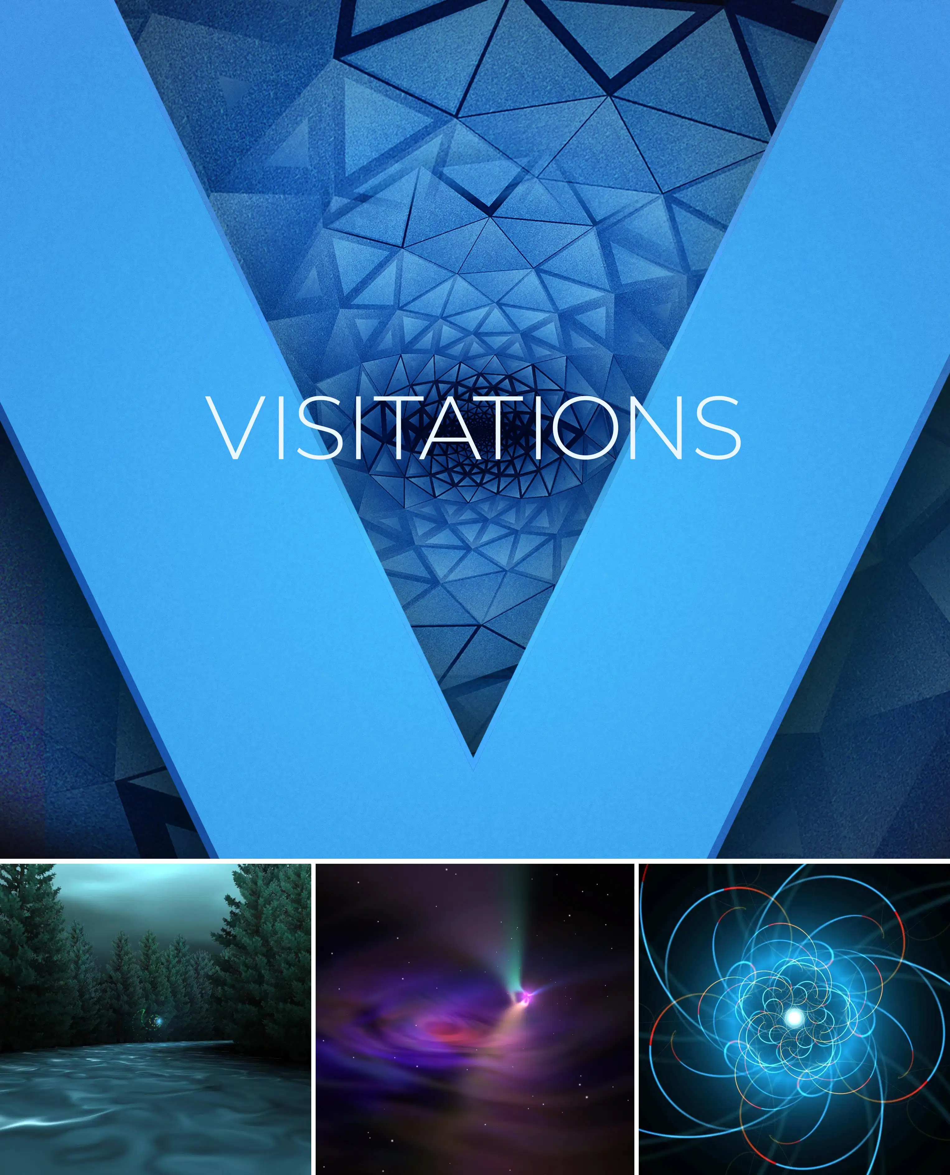 A selection of four meditative, calm-colored images from the Visitations virtual-reality app.